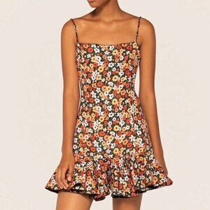 Agua Bendita Floral Linen Ruffle Dress S $650